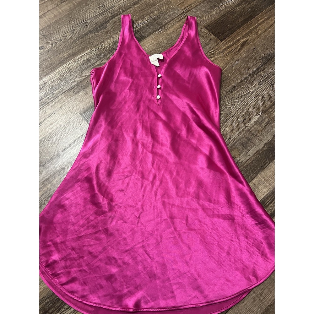 Go Softly Dark Pink Satin Peignoir Knee Length Nightgown Size Small